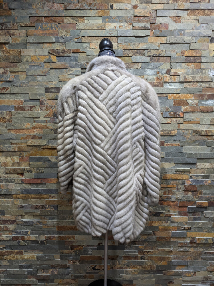 Saga Fox Cerulean Mink Jacket w/ Geometric Lines, Size L