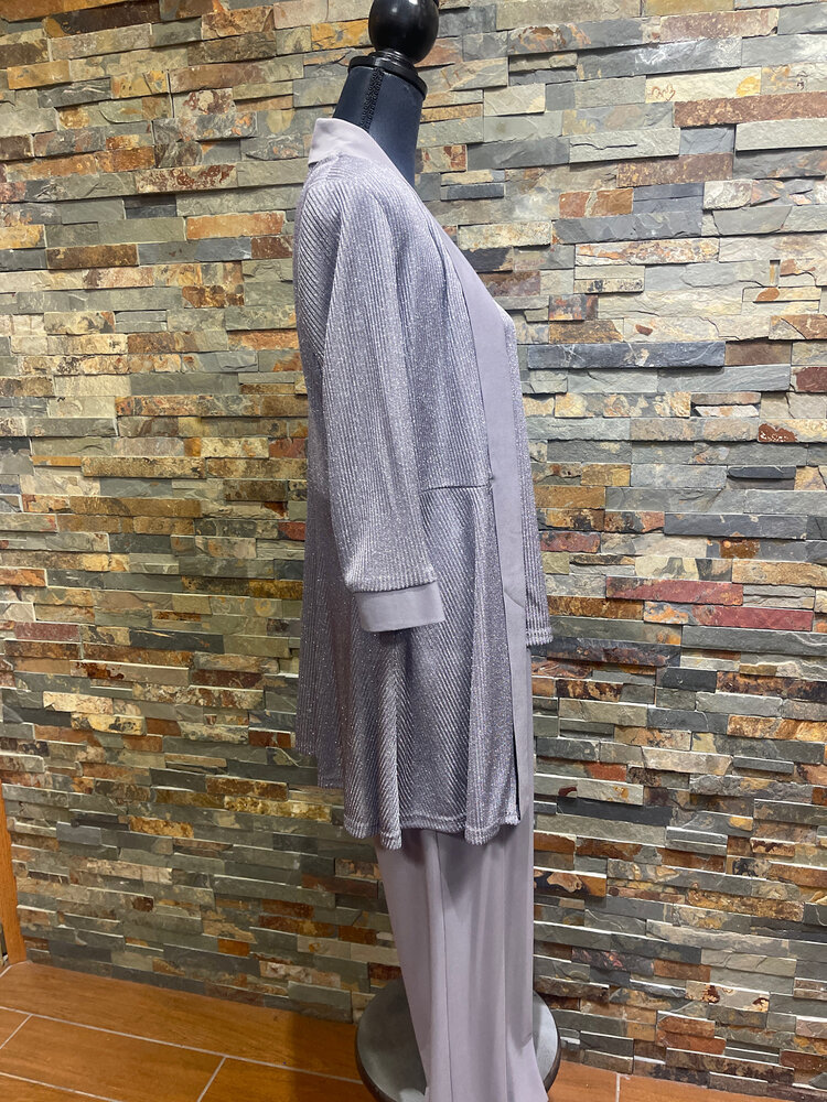 R & M Richards Silver Shimmer Jacket, Attached Top & Necklace w/Pants, Size 8