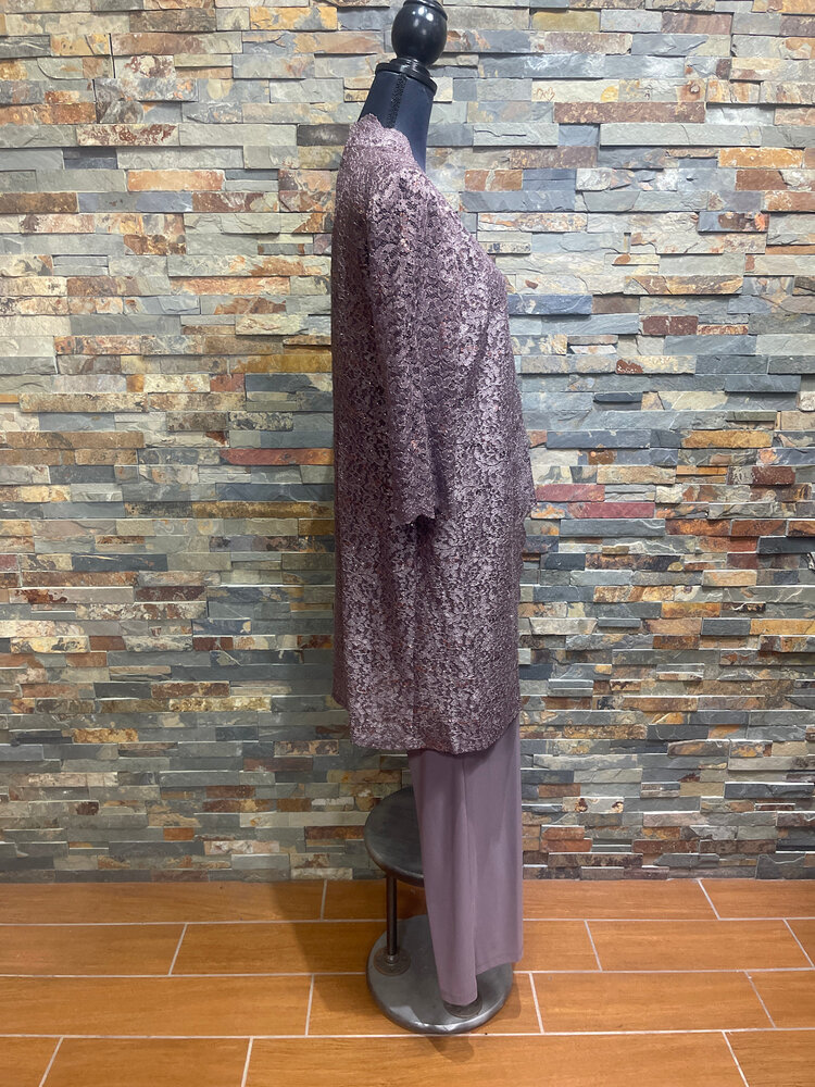 R & M Richards Brown w/ Copper Sequin Lace Jacket, Top and Pants Set, Size 8