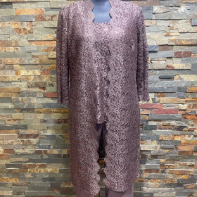 R & M Richards Brown w/ Copper Sequin Lace Jacket, Top and Pants Set, Size 8