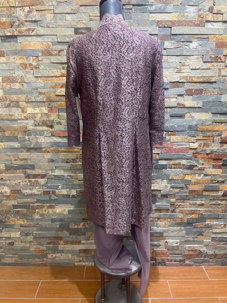 R & M Richards Brown w/ Copper Sequin Lace Jacket, Top and Pants Set, Size 8