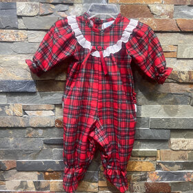 Red Plaid Footie, Size 3M