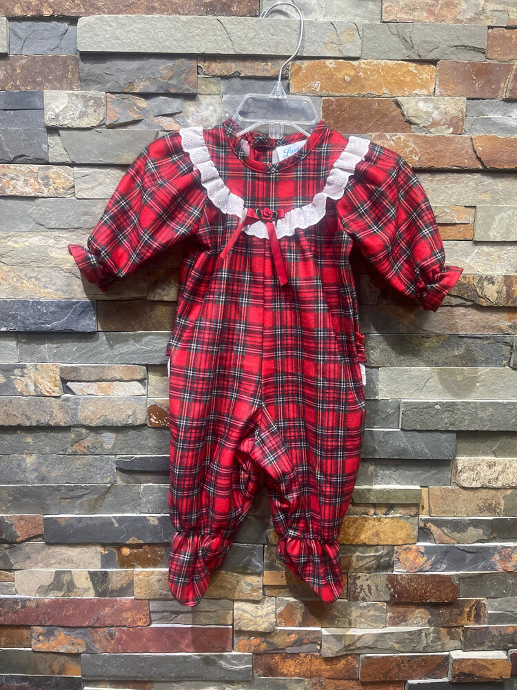 Red Plaid Footie, Size 3M