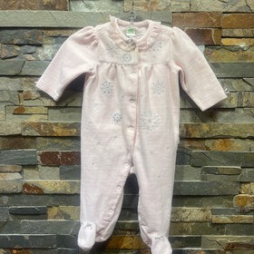 Pink Velour Snowflake Footie with Ruffles, Size 6M