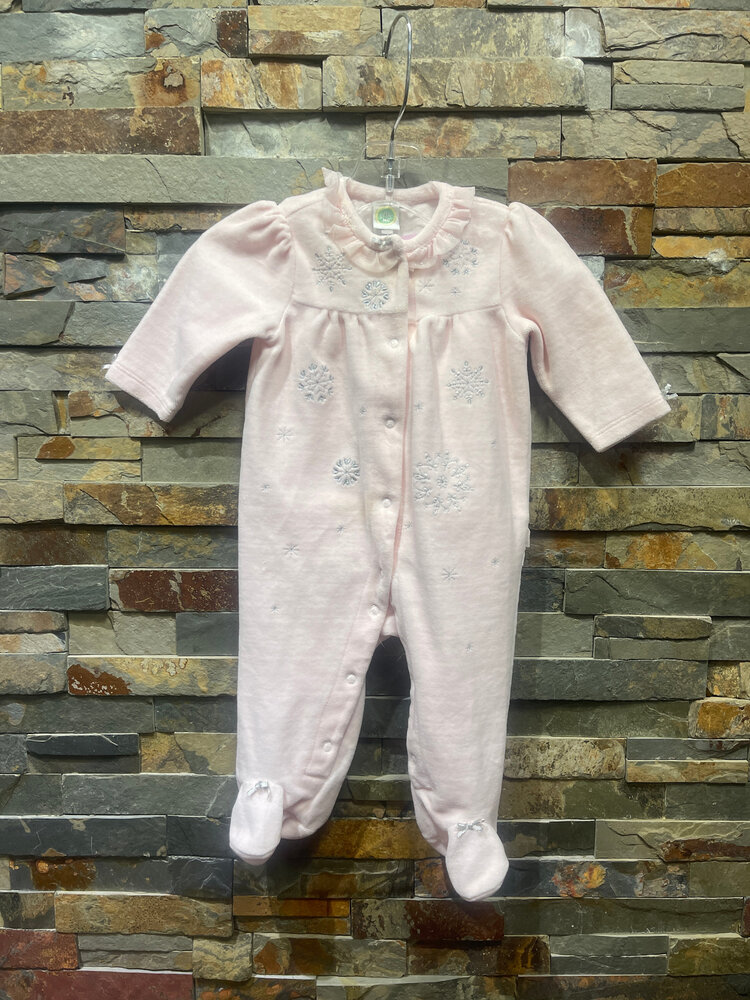 Pink Velour Snowflake Footie with Ruffles, Size 6M