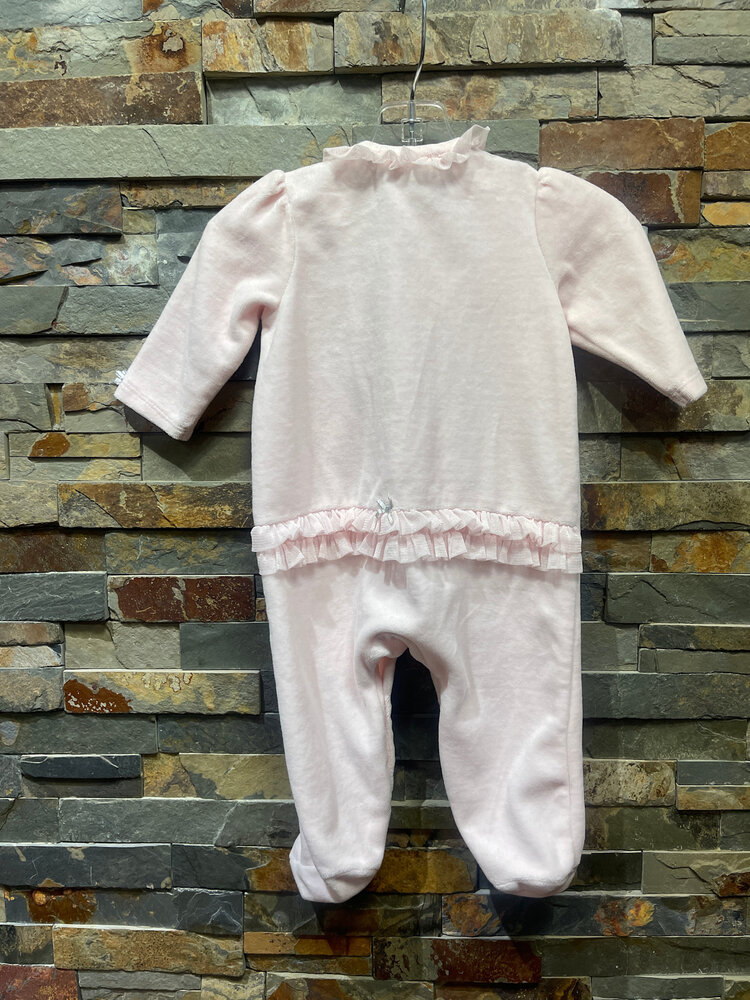 Pink Velour Snowflake Footie with Ruffles, Size 6M
