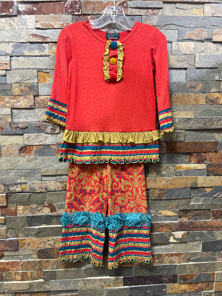 Burndt Orange with Fall Multi Colors- Ruffled Pant Set, Size 2T