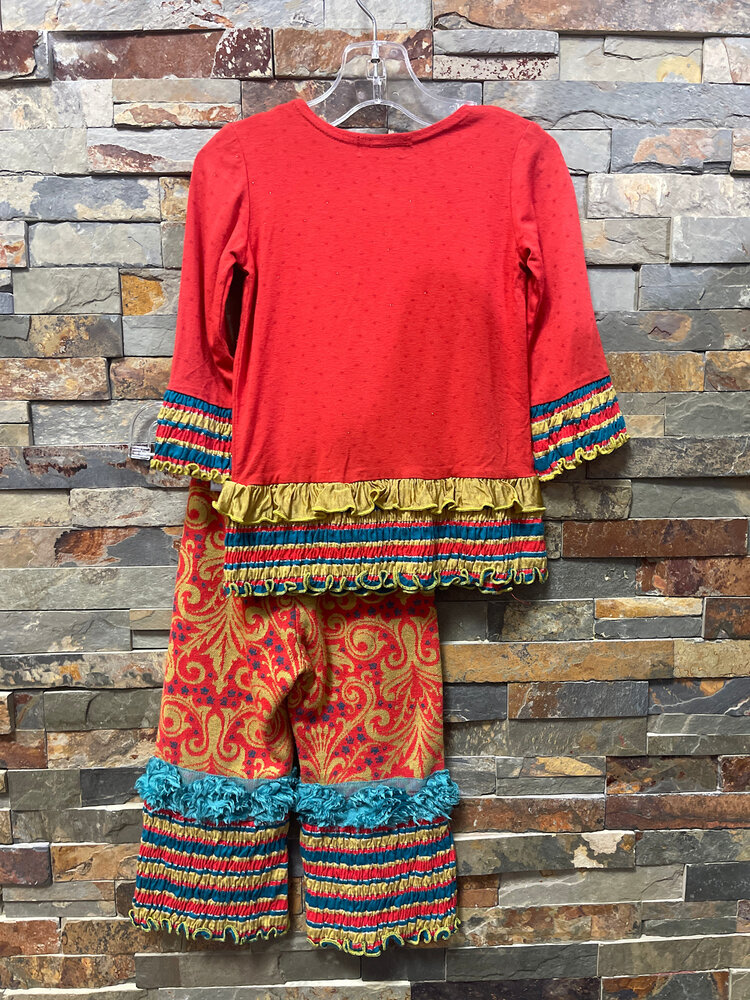 Burndt Orange with Fall Multi Colors- Ruffled Pant Set, Size 2T