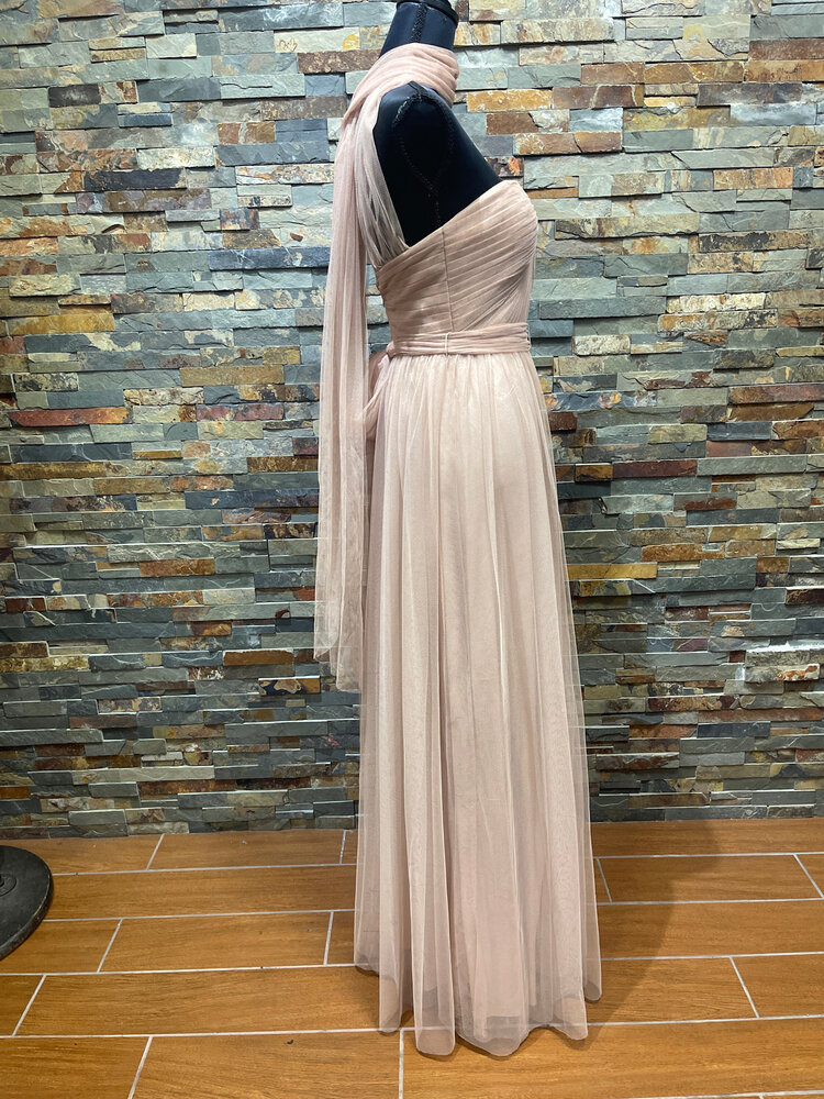 Adrianna Papell Taupe Strapless Infinity Tulle Gown, Size 4