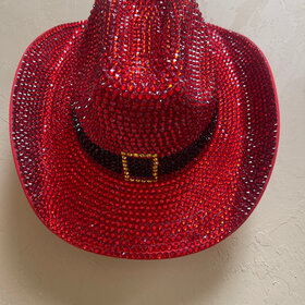 Wona Trading Red Festive Rhinestone Santa Belt Cowboy Hat, O/S