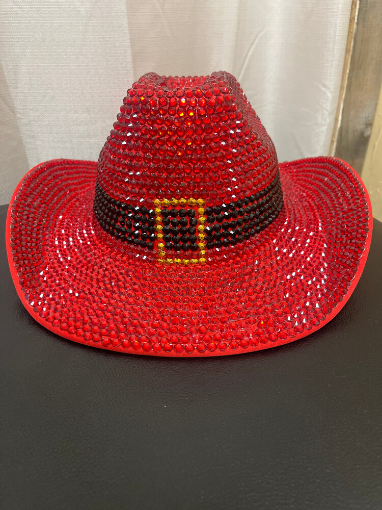 Wona Trading Red Festive Rhinestone Santa Belt Cowboy Hat, O/S