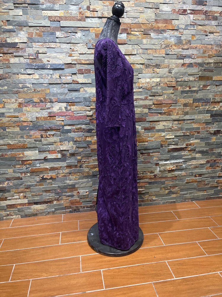 Alex Evenings Purple Lace Overlay Gown with 3/4 Sleeves, Size 10