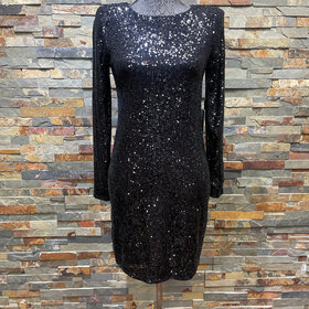 Black Full Sequined Long Sleeve Dress, Size 6