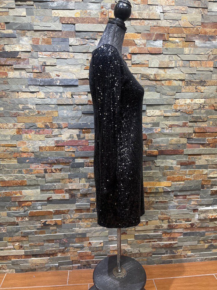 Black Full Sequined Long Sleeve Dress, Size 6
