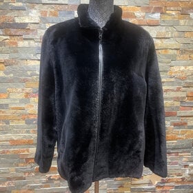 Black Sheared Beaver Jacket with Reversible Floral Print, Size M