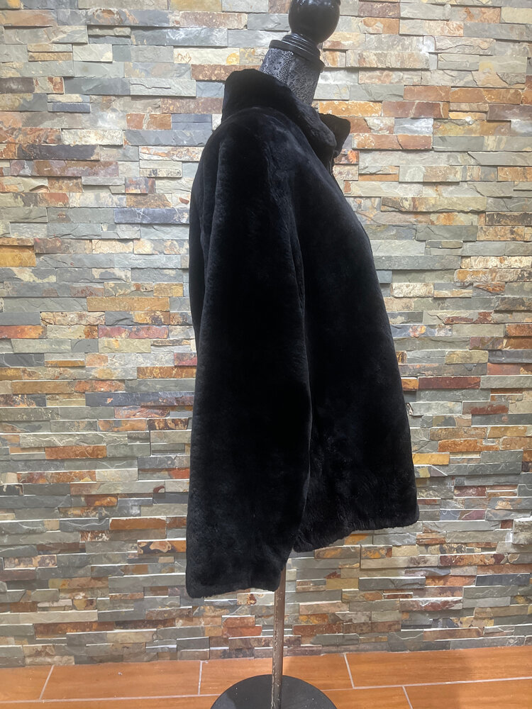 Black Sheared Beaver Jacket with Reversible Floral Print, Size M