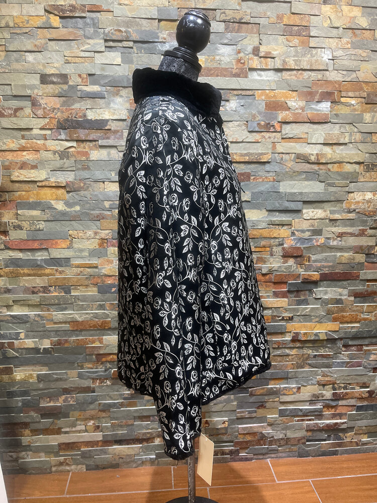 Black Sheared Beaver Jacket with Reversible Floral Print, Size M