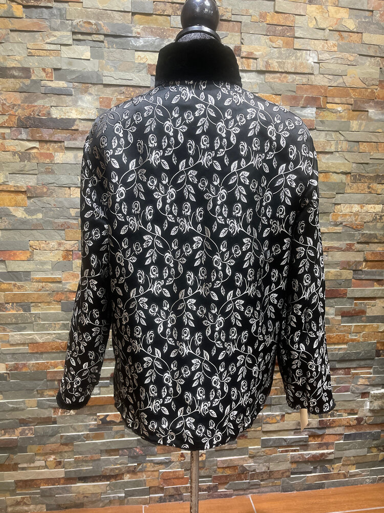 Black Sheared Beaver Jacket with Reversible Floral Print, Size M