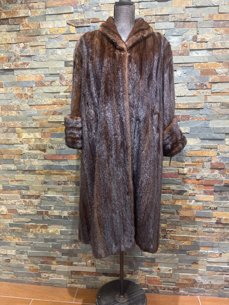 Mahogany Mink Swing Coat with Rolled Cuffs, Size M