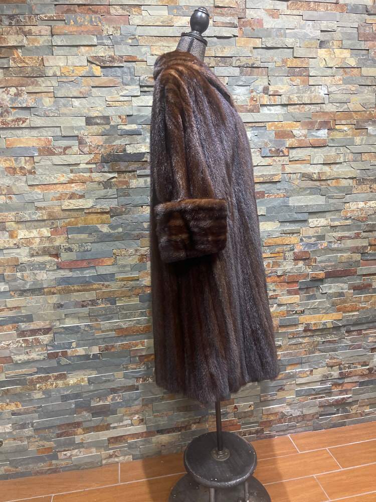 Mahogany Mink Swing Coat with Rolled Cuffs, Size M