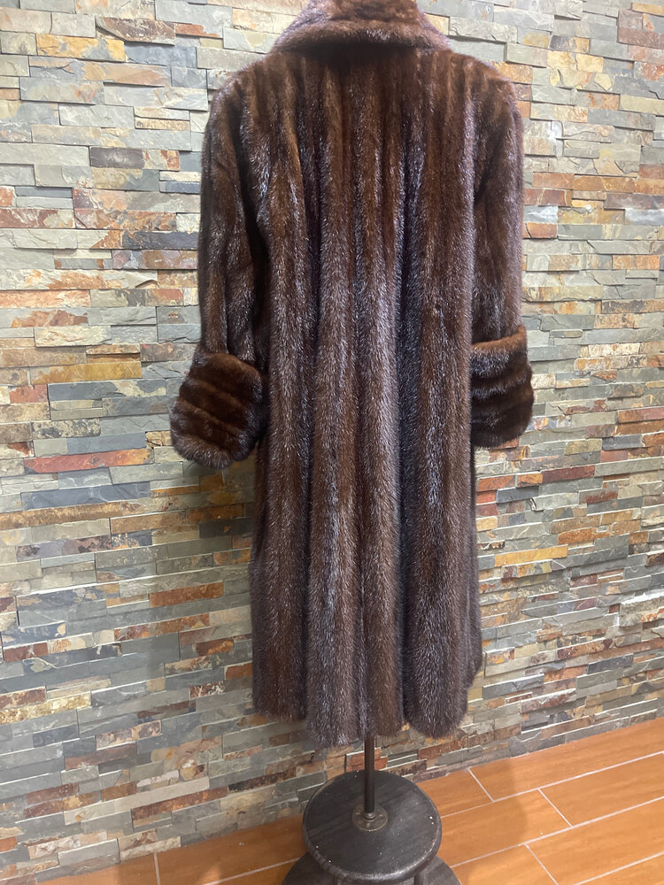 Mahogany Mink Swing Coat with Rolled Cuffs, Size M