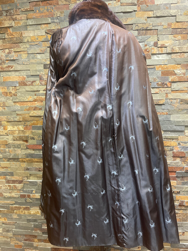 Mahogany Mink Swing Coat with Rolled Cuffs, Size M
