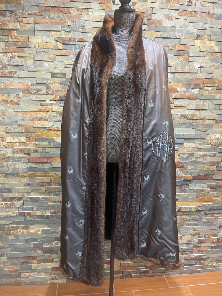 Mahogany Mink Swing Coat with Rolled Cuffs, Size M