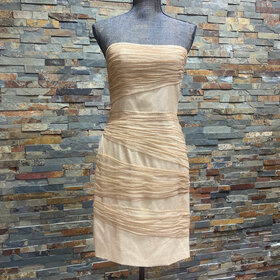 Halston Gold Strapless Dress with a Wrapped Overlay Design, Size 8
