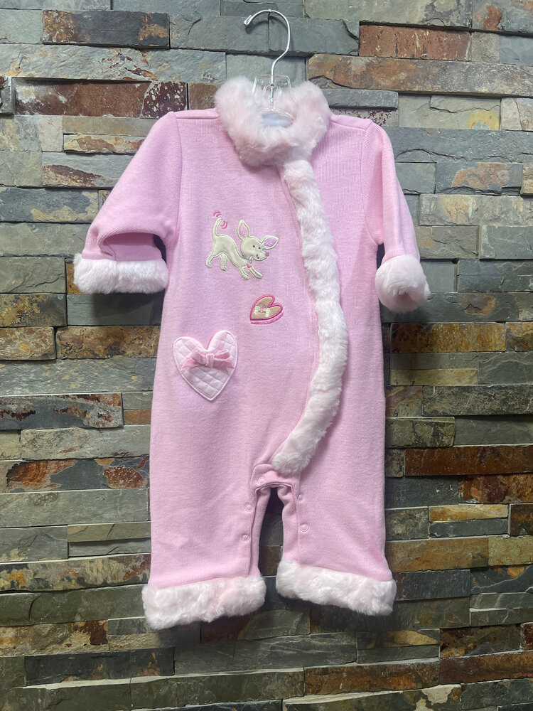 Pink Puppy Coverall with Faux Fur Trim, Size 3M