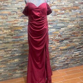 Burgundy Cold Shoulder Ruched Gown with Lace-up Back, Size 3XL
