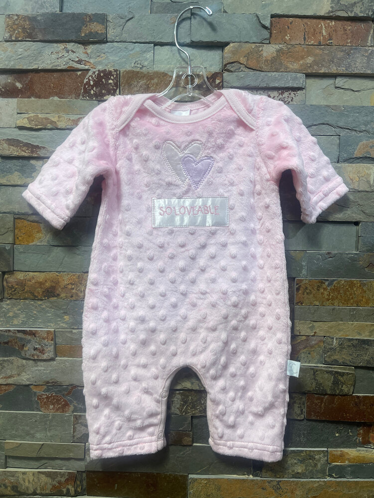 Pink Popcorn Fleece So Lovable Romper, Size 3M