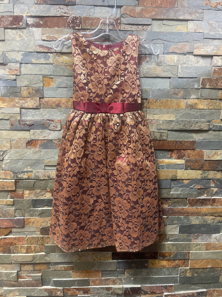 Burgundy with Copper Lace Overlay Dress