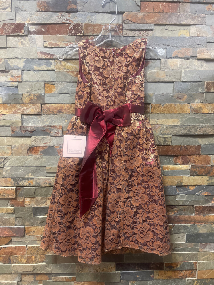 Burgundy with Copper Lace Overlay Dress