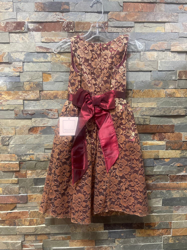 Burgundy with Copper Lace Overlay Dress