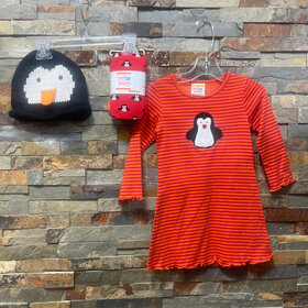 Orange Penguin Dress , Hat & Tights Set, Size 2T