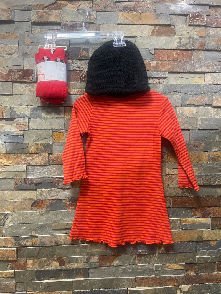 Orange Penguin Dress , Hat & Tights Set, Size 2T