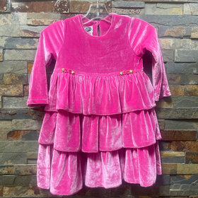 Hot Pink Velvet Ruffled Tier Dress, Size 3T