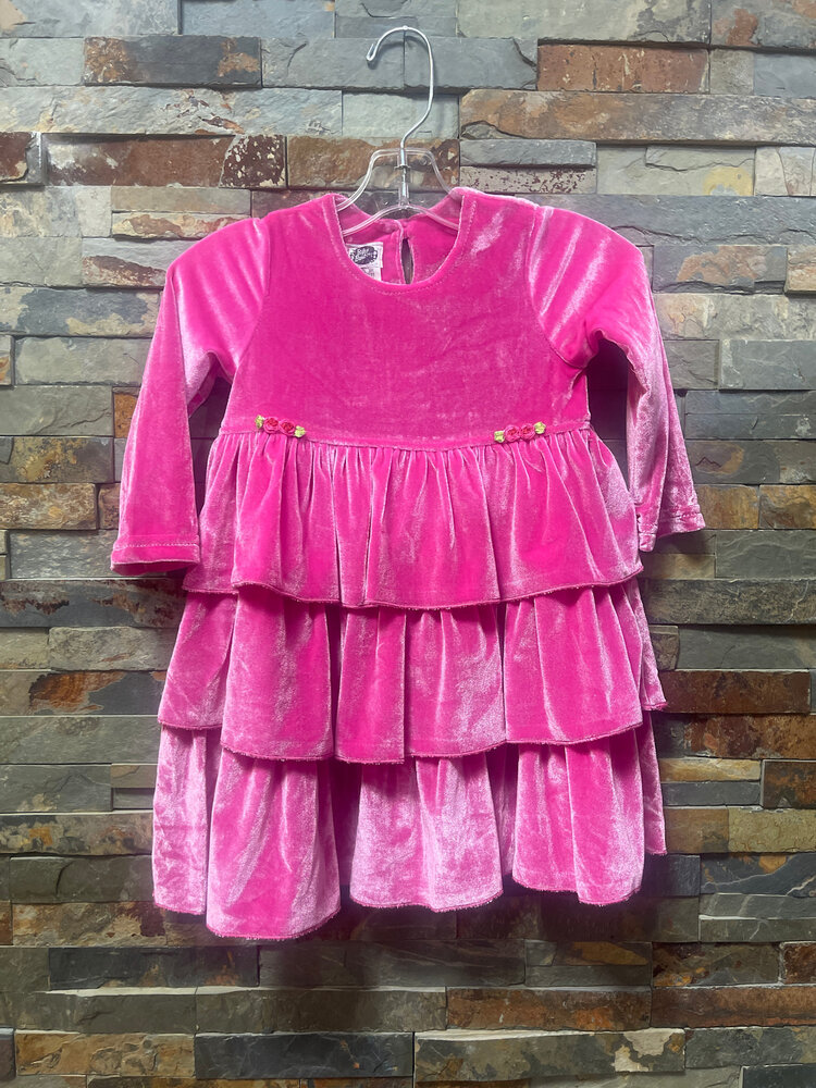 Hot Pink Velvet Ruffled Tier Dress, Size 3T