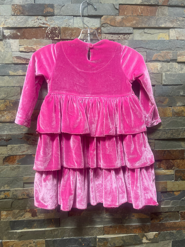 Hot Pink Velvet Ruffled Tier Dress, Size 3T