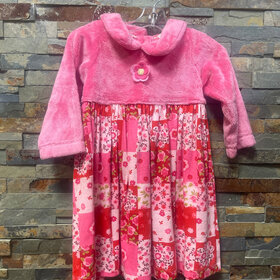 Pink Floral Patchwork Print Dress with Fuzzy Top, Size 4T