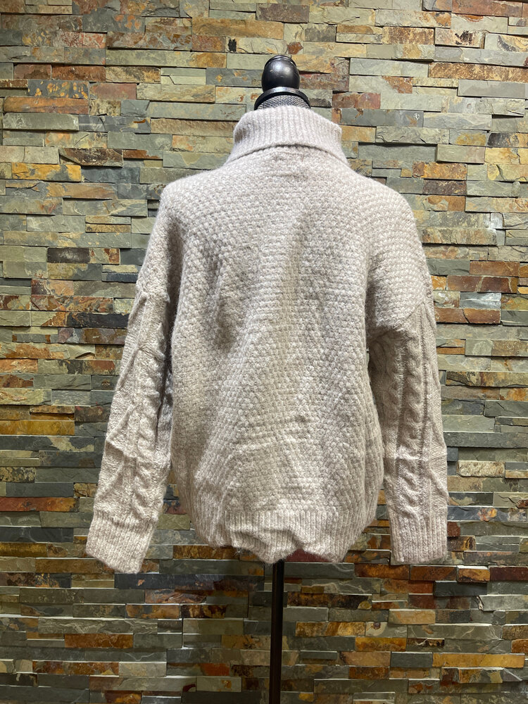 Latte Turtleneck Cable Knit Scallop Hem Sweater