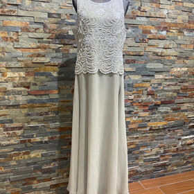Jkara Latte Gown with White Beaded Sleeveless Top, Size 16