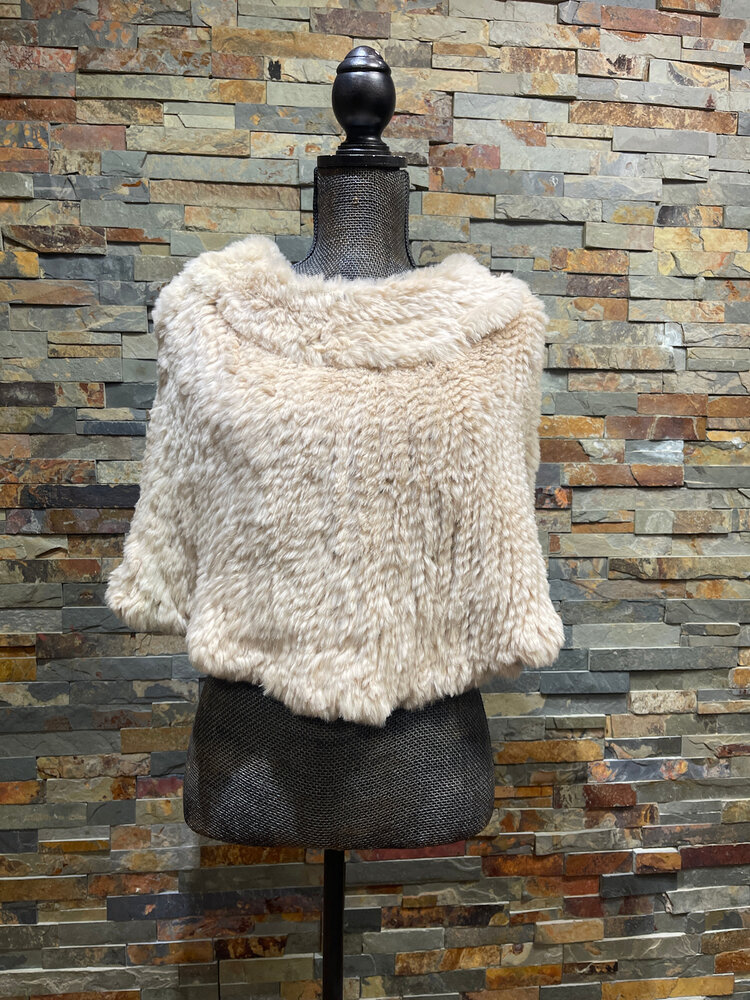 Tan Rabbit Poncho with Collar, O/S