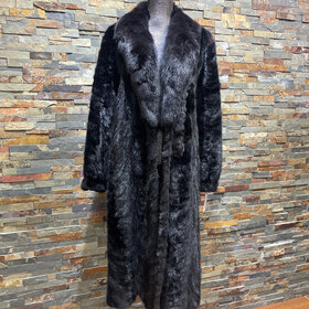 Black Mink Sections with Black Fox Collar Coat, Size M