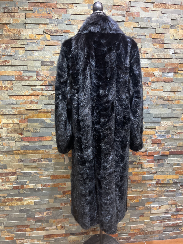 Black Mink Sections with Black Fox Collar Coat, Size M