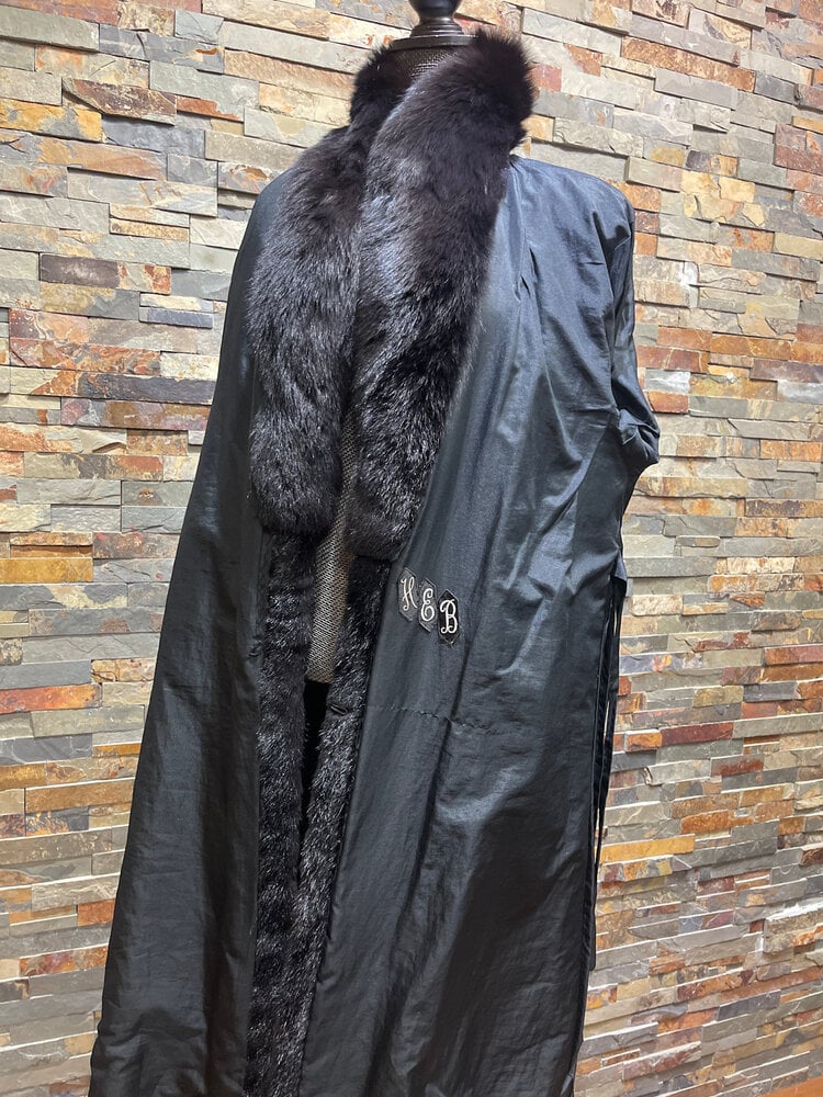Black Mink Sections with Black Fox Collar Coat, Size M