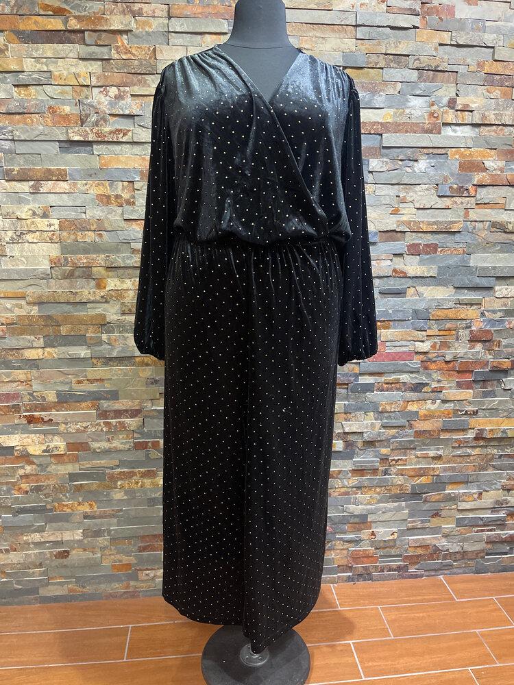 Lane Bryant Gold Studded Black Velvet Jumpsuit, Size 5X