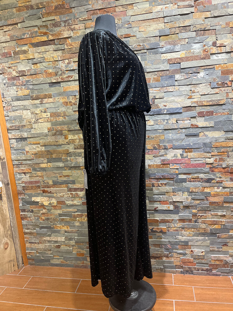 Lane Bryant Gold Studded Black Velvet Jumpsuit, Size 5X