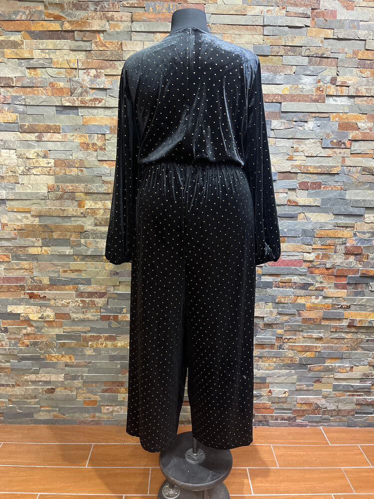 Lane Bryant Gold Studded Black Velvet Jumpsuit, Size 5X