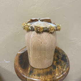 Gold Faux Flower Crown with Bow